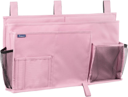 Surblue Bedside Caddy Hanging Organizer Storage Bag Pocket for Bunk, Hospital, College Dorm Rooms, Baby Bed Rails, Camp - 4 Pockets, 2 Hooks (Blue)