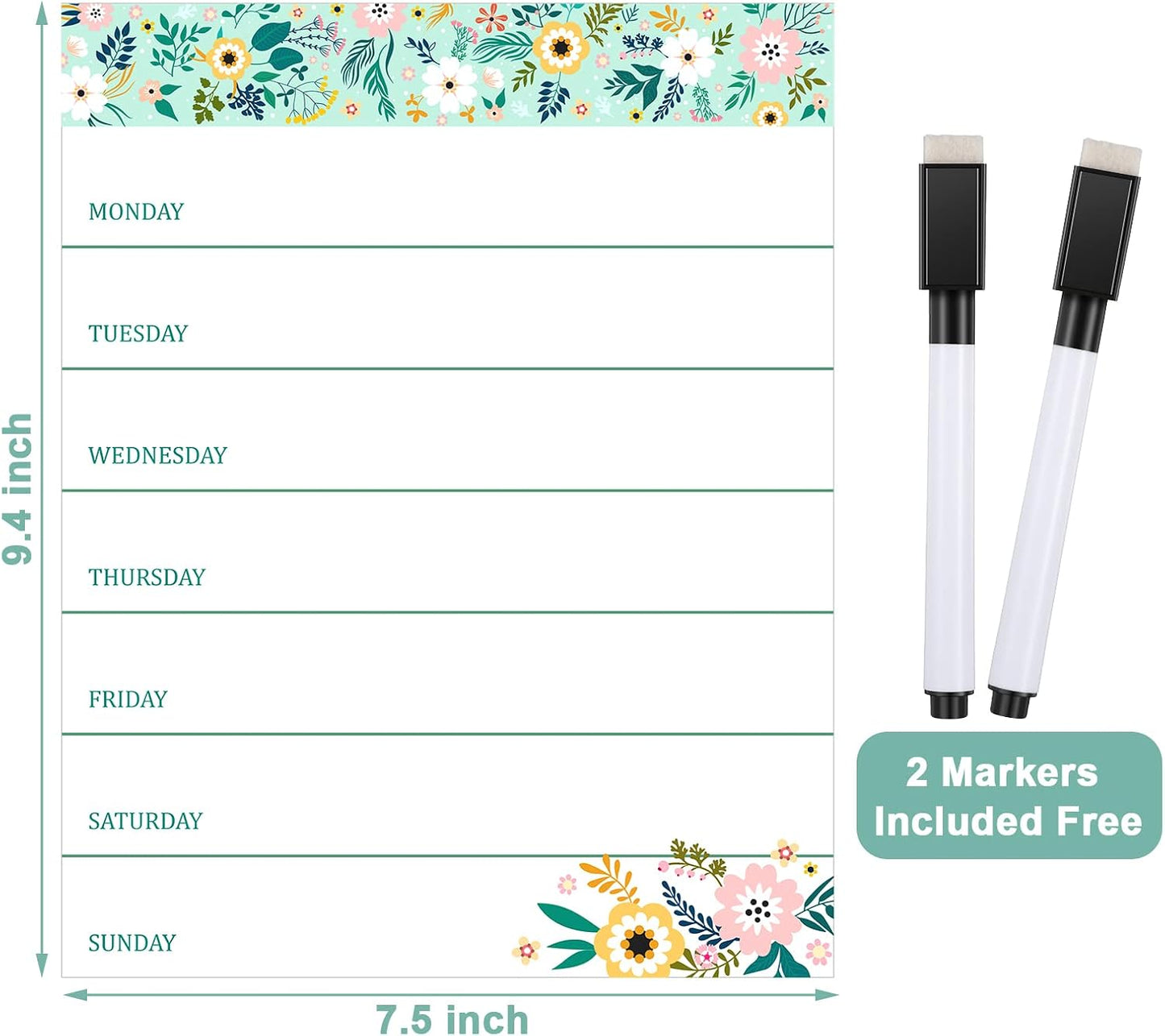 Outus 2 Pieces Magnetic Weekly Dry Erase Boards Erasable Weekly Calendars Whiteboard Planners with 2 Pieces Markers for Office, Home, School Supplies (Color 1, 9.4 x 7.5 Inch)