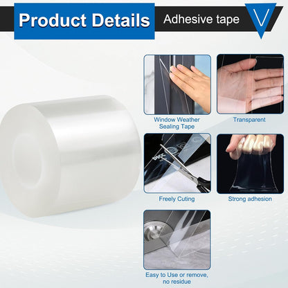 Window Weather Sealing Tape 2 Inch x 33 FT Weather Stripping Residue-Free Clear Window Draft Isolation Sealing Film Caulk Tape for Doors and Shower Glass Gaps Bathroom