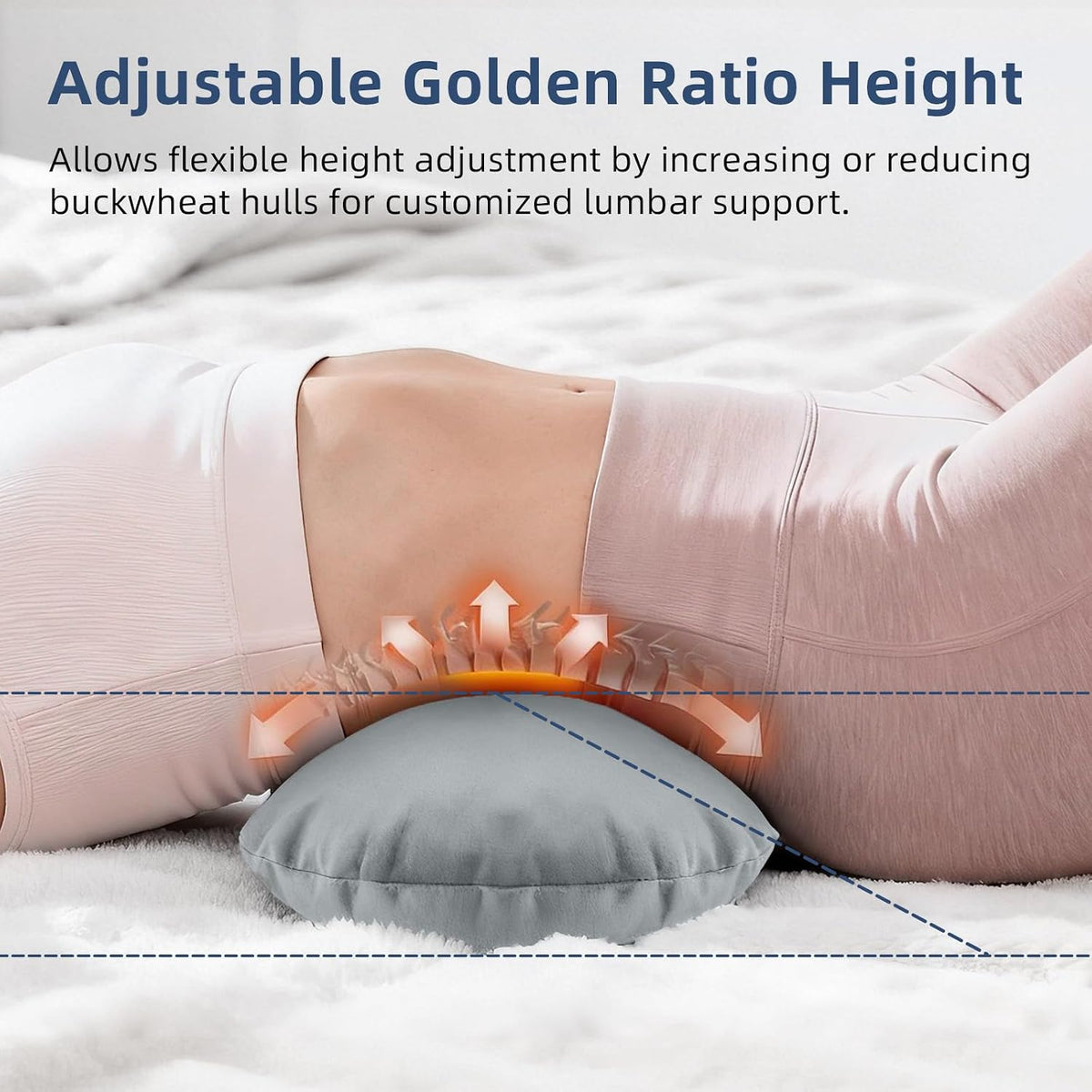 Buckwheat Lumbar Support Pillow for Bed Sitting and Couch Support, Firm Ergonomic Back Pillow for Lower Back Pain Relief, Small Natural Back Support Pillow Recliner Pillow