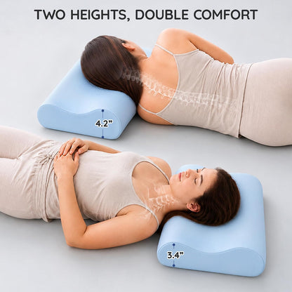 Contour Memory Foam Cervical Pillow for Neck Pain Relief, White | Orthopedic neck support | Standard size | side/back/stomach sleep | cervical alignment | two height choices | washable cover