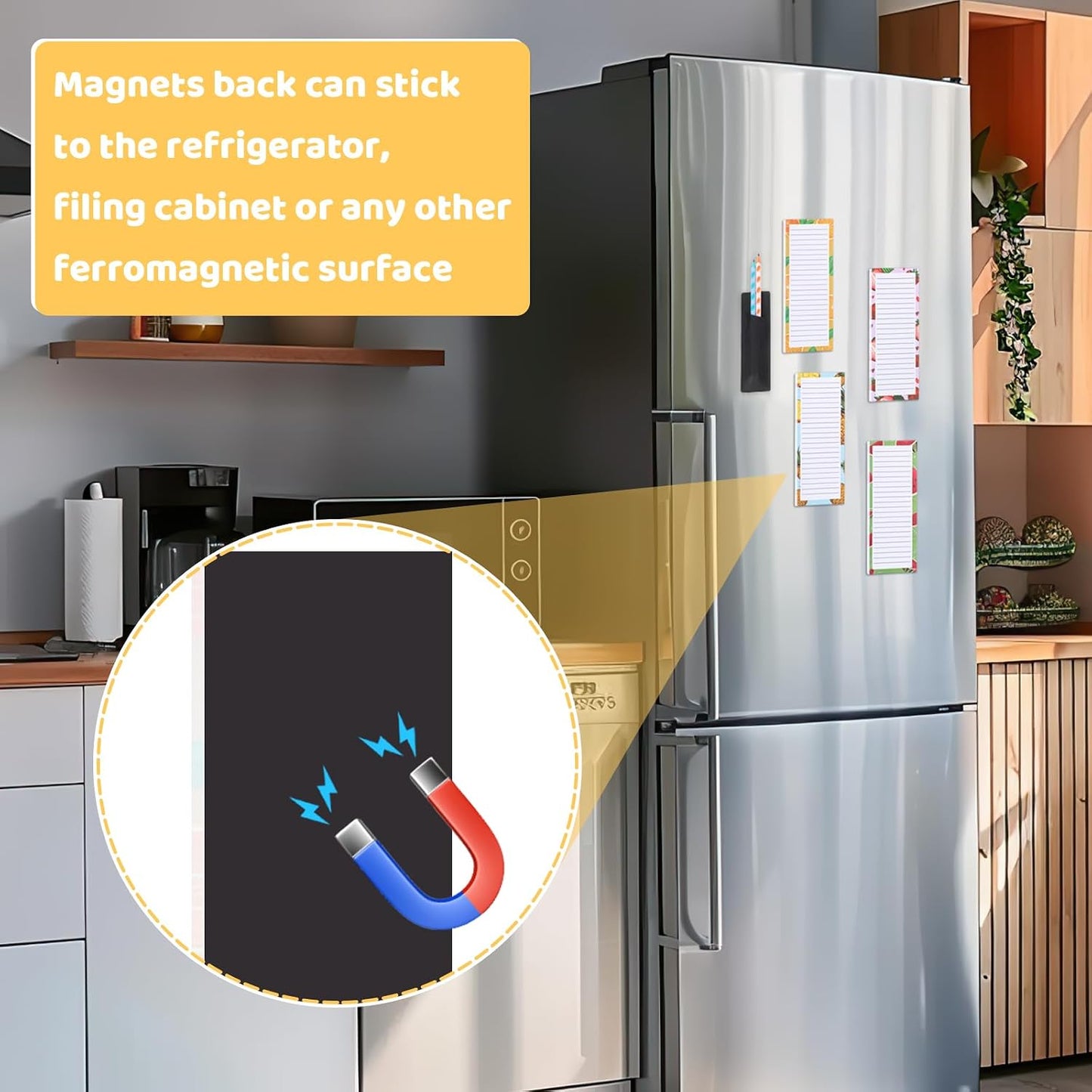 Thboxes 4 Pack Magnetic Note Pad for Fridge with Pen Holder, Totally 200 Sheets Grocery List Magnet Pad for Refrigerator Magnetic Shopping List Pad（Fruit Design） | Full-Back Magnet, 80Gsm FSC-certified Paper, School Office Home Supplies Grocery List