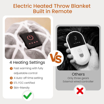 Heated Blanket Electric Throw Blanket with Built-in Button Controller 50"x60" One-Touch Ultra Cozy Soft Warm Heating Electric Blanket with 4 Heat Levels & 4 Hours Auto-Off Overheat Protection