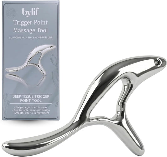 Trigger Point Massage Tool, Gua Sha Tool for Deep Tissue Massage & Fascia Release, Metal Muscle Scraper, Stainless Steel Thumb Saver, Acupressure Myofascial Release Tool, Full Body Pain Relief