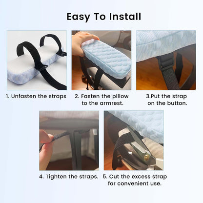 Daily Treasures 2Pcs Blue Cooling Fiber Fabric Chair Arm Rest Pads,Armrest Pads with Memory Foam and Cooling Gel Layer,Anti Slip,Adjustable Length and Removable Washable Arm Rest Pads for Office Chair
