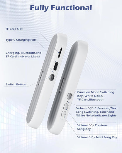 Under Pillow Bluetooth Speaker for Sleep: Private Bone Conduction Portable Speaker with White Noise - Long Battery Life for Soothing Sleep Sound (White)