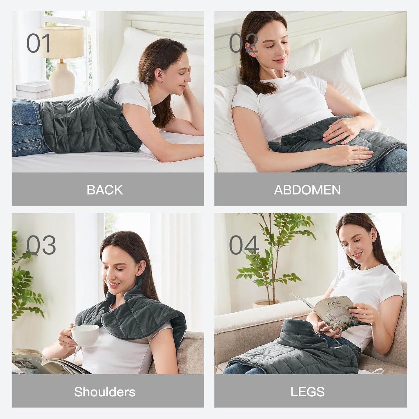 Weighted Heating Pad for Neck, Shoulder & Back Pain Relief FSA Eligible HSA | weighted heat therapy pad with fast heating for muscle relaxation, period cramps, and soothing neck, shoulder and back pain.