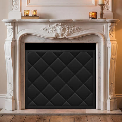 Fireplace Draft Cover, Fireplace Blocker Blanket with Hook and Loop Tapes, Indoor Fire Place Draft Stopper for Heat Loss Insulation Black 39" W x 32" H