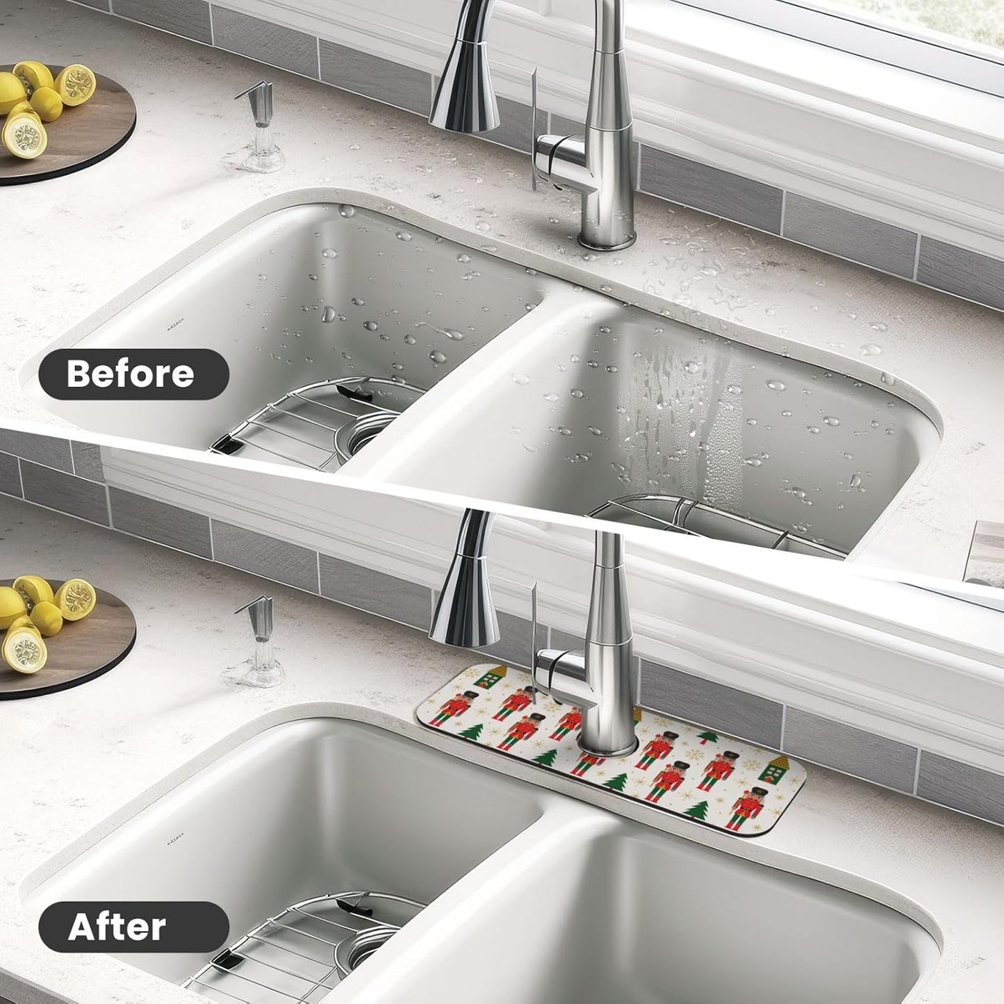 Wildflowers Floral Flower Kitchen Sink Splash Guard Faucet Mat Super Absorbent Fast Drying Mat Sink Gadgets-Fast Drying Pad Sink Mat For Kitchen Bathroom (15" X 5.5" )