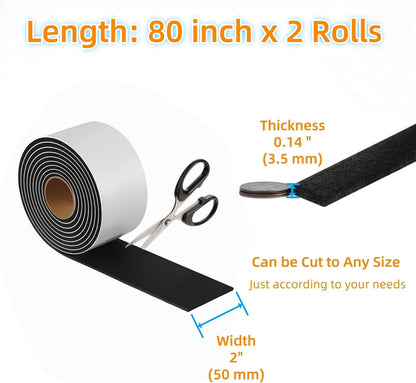 Felt Strips with Adhesive Backing Heavy Duty Cuttable Felt Tape Roll Furniture Pads for Chair Legs - Protecting Hardwood Floors, Chair Wall Protector (Black, 80 x 0.5 x 0.14 Inch)