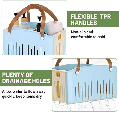 Portable Shower Caddy Collapsible Plastic Shower Basket Tote with Handles Removable Divider, Cleaning Caddy Storage Organizer for Bathroom College Dorm (White)