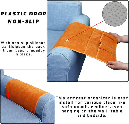 Remote Control Holders for Armchairs, Couch Caddy, Featuring Non-Slip Bases | 5 Pockets Bedside Storage Pocket for TV Remote Holder, Phone Tablet Kindle, Magazines, Gifts for Seniors (Beige, 35"X12.4")