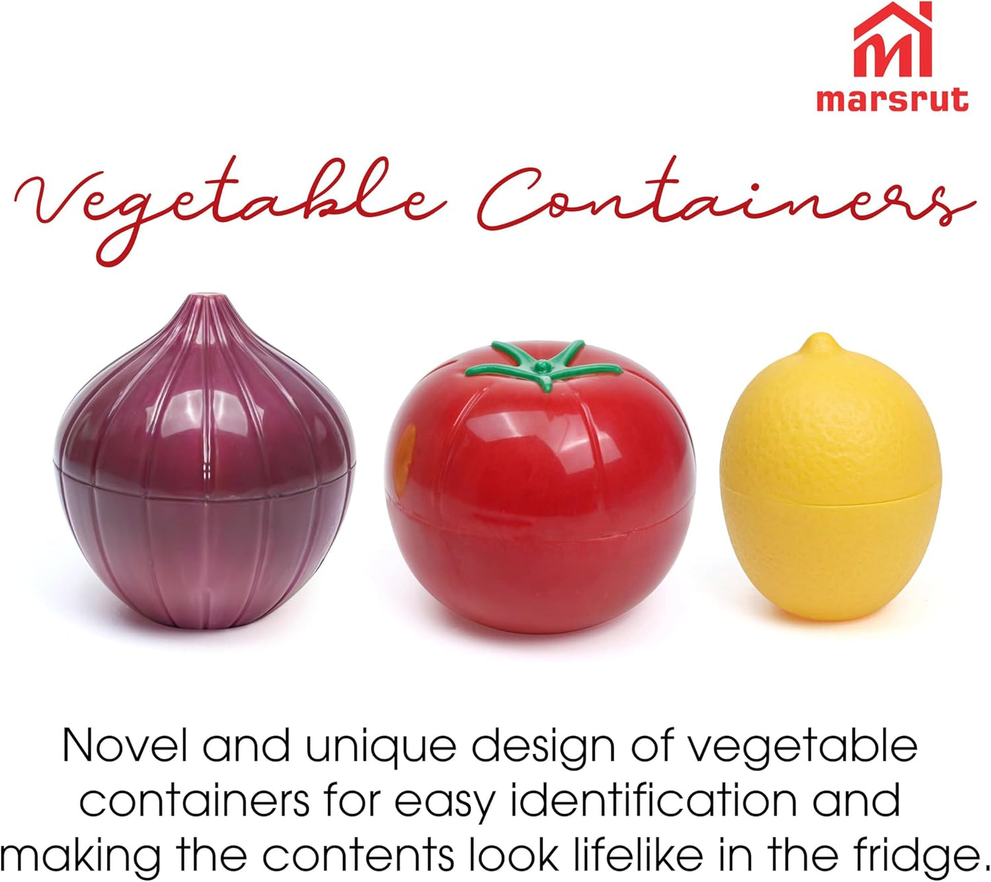 Marsrut 3pcs Vegetable Saver Storage, Onion Keeper for Refrigerator, Creative Container for Kitchen Garlic Onion Tomato Lemon Crisper Green Fruit Food Containers Holder with Lids