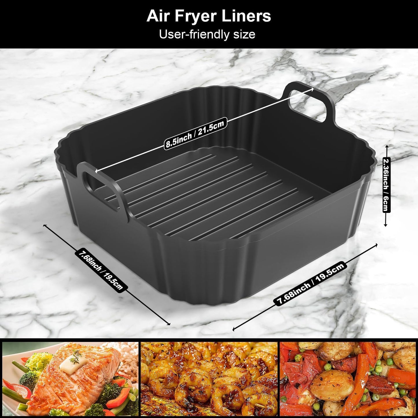 Silicone Air Fryer Liners 2 Pack, Reusable Compatible for Ninja Foodi DZ201, DZ401, DZ550, DZ302, COSORI 9QT, Chefman, Instant, and 6-in-1 8-10QT Dual Baskets