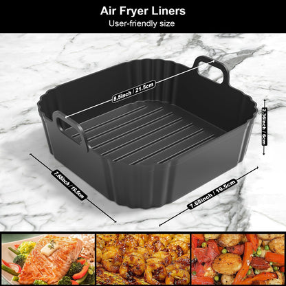 Silicone Air Fryer Liners 2 Pack, Reusable Compatible for Ninja Foodi DZ201, DZ401, DZ550, DZ302, COSORI 9QT, Chefman, Instant, and 6-in-1 8-10QT Dual Baskets