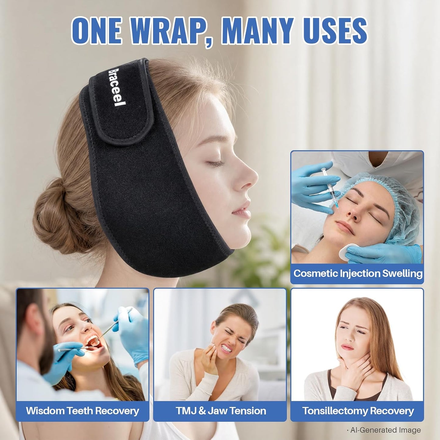 Wisdom Teeth Ice Pack Head Wrap, Jaw Face Ice Pack for Oral Surgery TMJ Relief Tooth Extraction, Reusable Hot & Cold Therapy Pack for Wisdom Teeth Removal Tonsillectomy, Pink