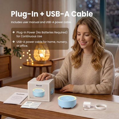 Kipcush White Noise Machine for Sleeping, Baby & Adults, High-Fidelity Non-Looping Sounds, Sleep Sound Machine with Dimmable Night Light, USB Powered, Memory Function, Home, Nursery & Travel