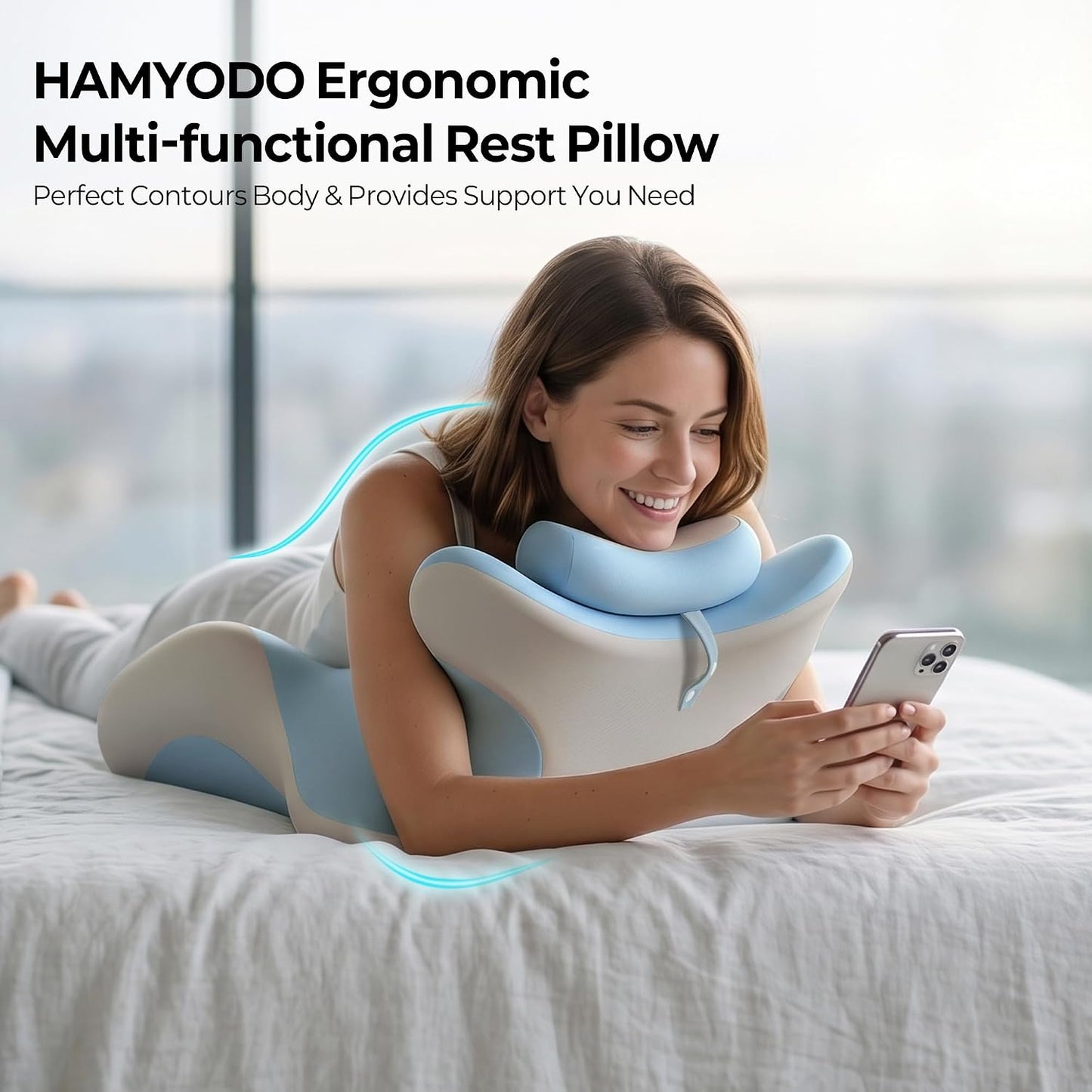 HAMYODO 27° Angled Wedge Pillow, Support for Neck Back Waist | Multi-Position Headboard, Bed Rest Pillows for Prone Sleeping ,Backrest Chaise Lounges Stomach Support in Bed, Couch or Floor