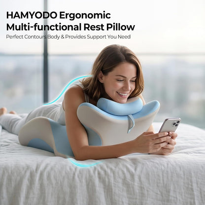 HAMYODO 27° Angled Wedge Pillow, Support for Neck Back Waist | Multi-Position Headboard, Bed Rest Pillows for Prone Sleeping ,Backrest Chaise Lounges Stomach Support in Bed, Couch or Floor