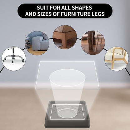 Furniture Coasters 4 Pcs 4” Furniture Caster Cups - Non Slip Furniture Pads Hardwoods Floors - Non Skid Grippers Rubber Furniture Feet Anti Slide Floor Protector for Bed Couch Stoppers Black