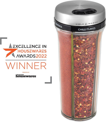 Cole & Mason Saunderton Spice Storage & Shaker - Herb Keeper for Refrigerator, Countertop or Cabinet - Divided Food Storage Container - Spice Shaker with Lid - Clear/Silver