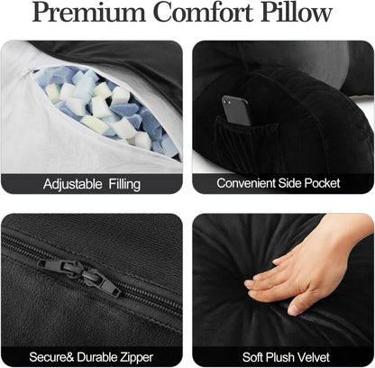 Reading Pillow for Bed with Arm Support, Large Backrest Cushion for Sitting Up in Bed, Plush Ergonomic Back Pillow for Reading, Watching TV, Gaming & Relaxing,Pillow with Shredded Memory Foam,Grey