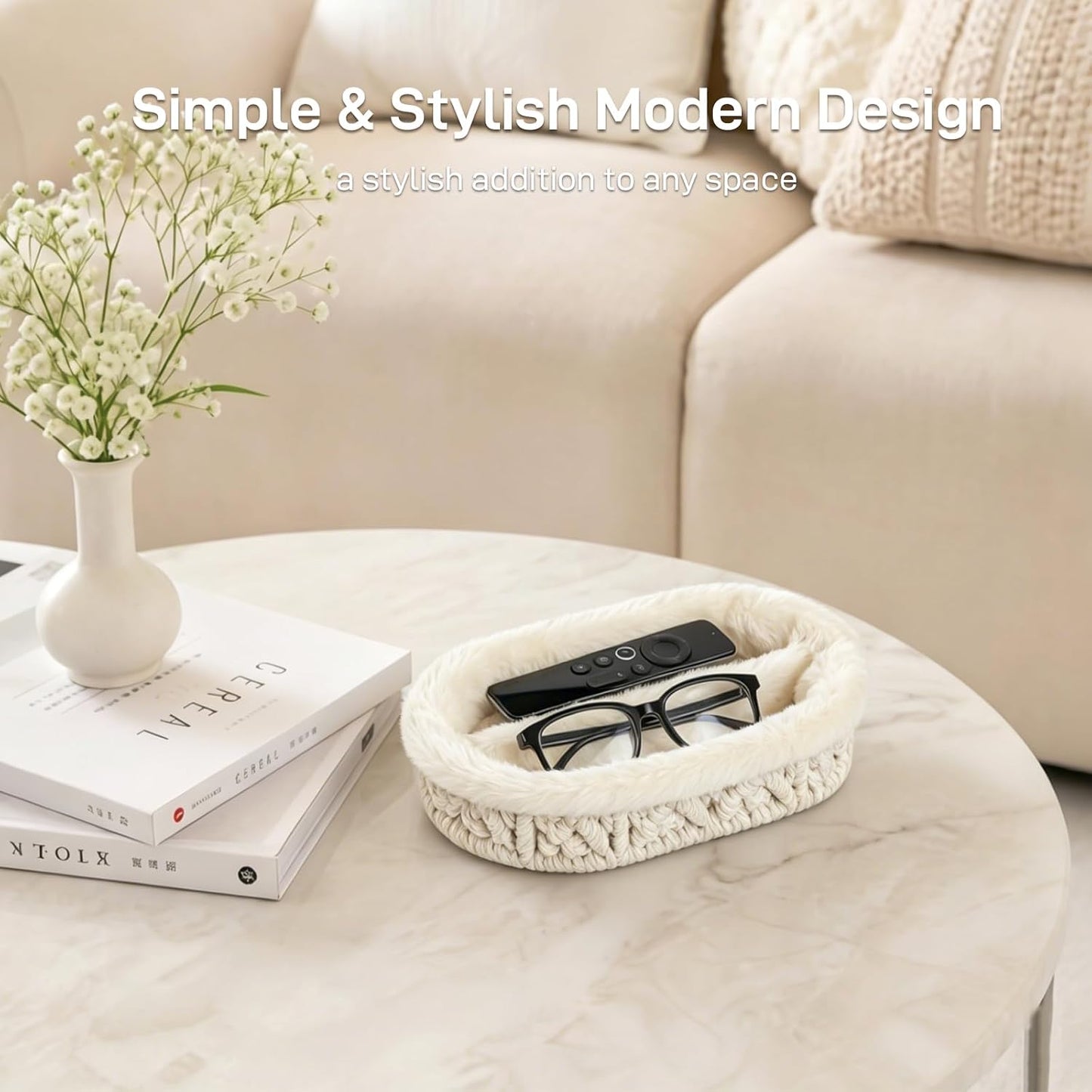 Glasses Holder, Anti-scratch Plush Lined Eyeglass Holder Stand | Oval Eye-glasses Storage Organizer Case for Nightstand, Office Desk, Bedside Table, Beige