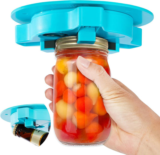 Jar Opener Bottle Opener for Seniors with Arthritis - Under Cabinet Jar Opener for Weak Hands, Rotary Lid Opener, Easy Twist-Off Lids for Jars & Bottles, Original Kitchen Gadgets (Red)