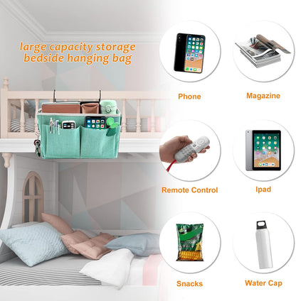 Surblue Bedside Caddy Bedside Storage Bag Hanging Organizer for Bunk, Hospital Beds, Dorm Rooms Bed Rails Camp 4 Pockets and 2 Hooks (Skyblue)