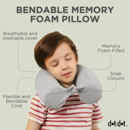Dot&Dot Twist Memory Foam Travel Pillow, Bendable Neck Pillow for Airplane, Car and Home, 26-Inch Adjustable Roll with Washable Cotton Cover, Gray