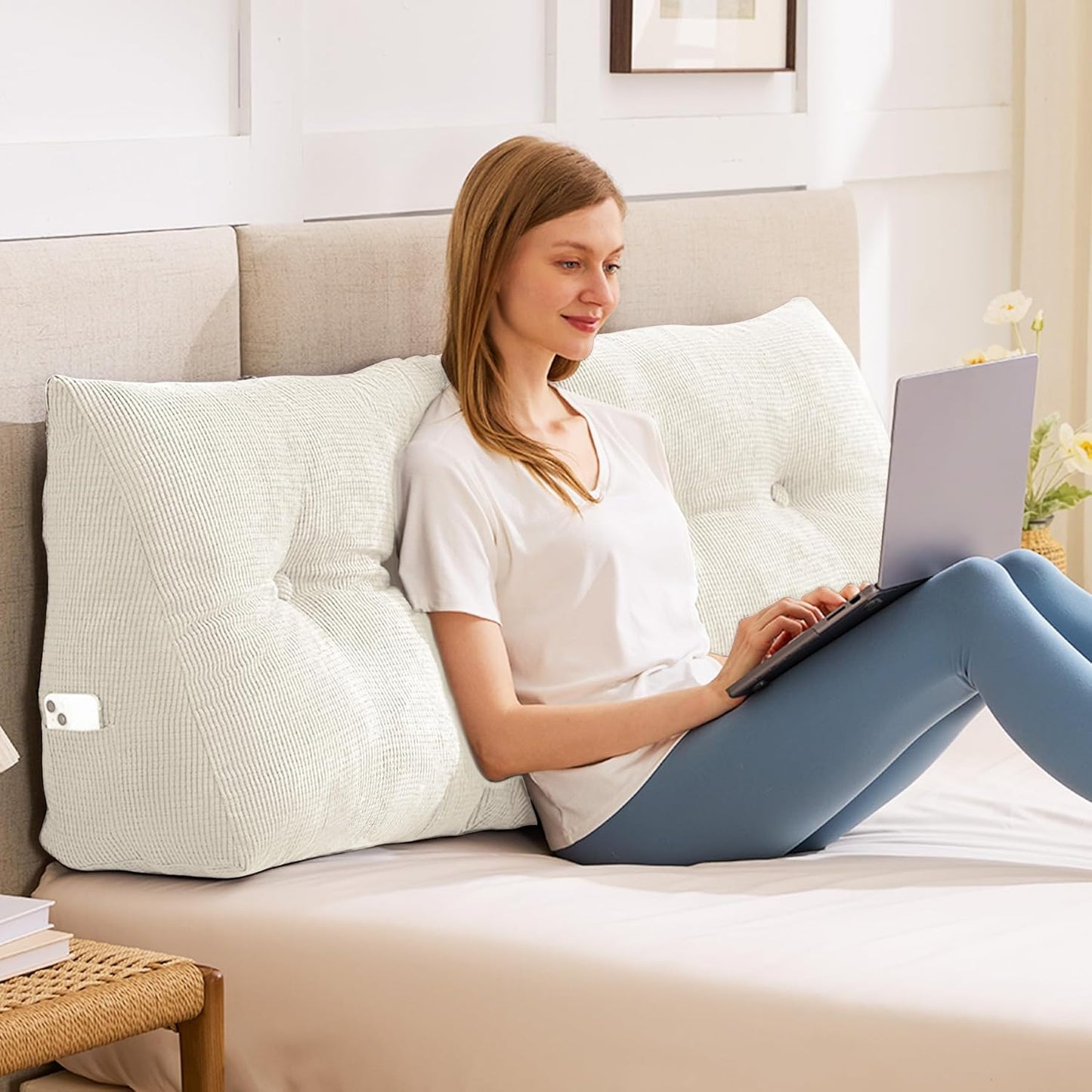 IASEAHK Headboard Pillow Queen, Triangle Pillows for Headboard, Head Board Backrest Wedge Pillow for Reading Sitting Working, Daybed Pillows with Removable Cover for Bed Dorm Sofa, Dark Grey