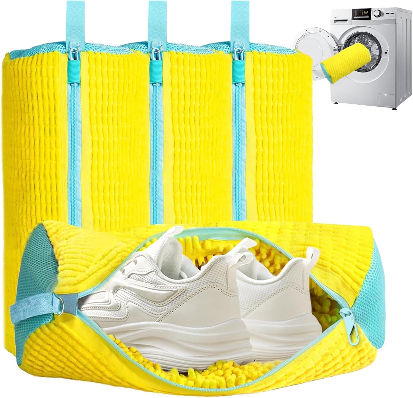 Shoe Washing Machine Bag 2 Pack, Laundry Shoe Bag for Washer and Dryer | 360°Deep Clean Durable Shoes, Reusable Shoe Cleaner Bags, Sneaker Washing Machine Bag, Yellow