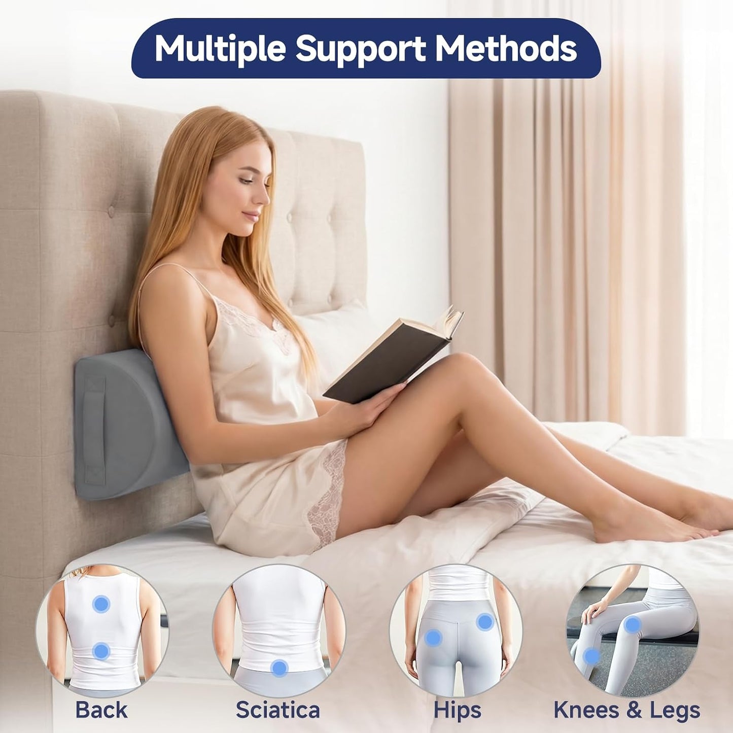 Knee Pillow for Back Sleeping - Half Moon Bolster Pillow for Legs - Cooling Under Knee Pillow for Sleeping on Back, Leg Support, Foot Elevation (Misty Blue)
