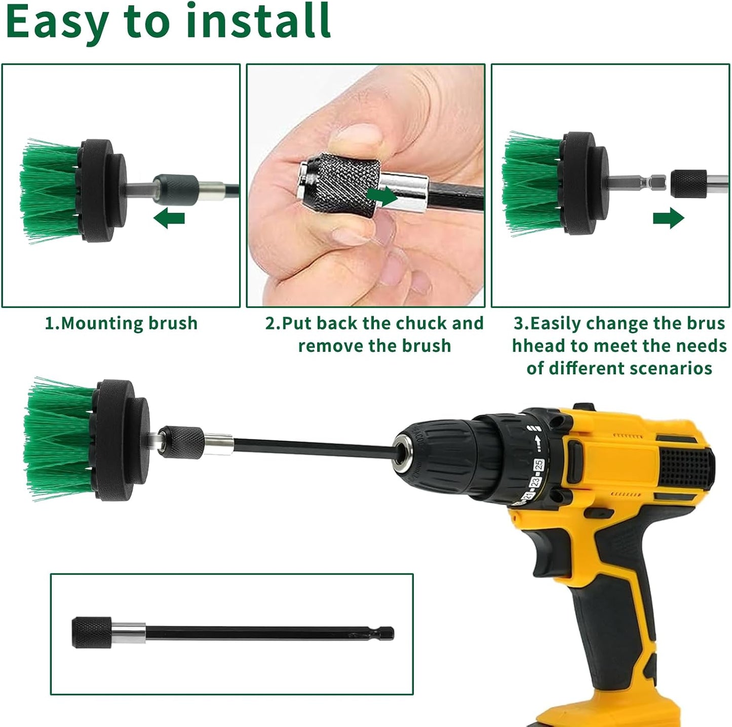 8 Pcs Drill Brush Attachment Set - Power Scrub Brush Kit | Brush Drill with Extend Long Attachmen - All Purpose Household Cleaning Brushes for Car, Grout, Floor, Tub, Bathroom