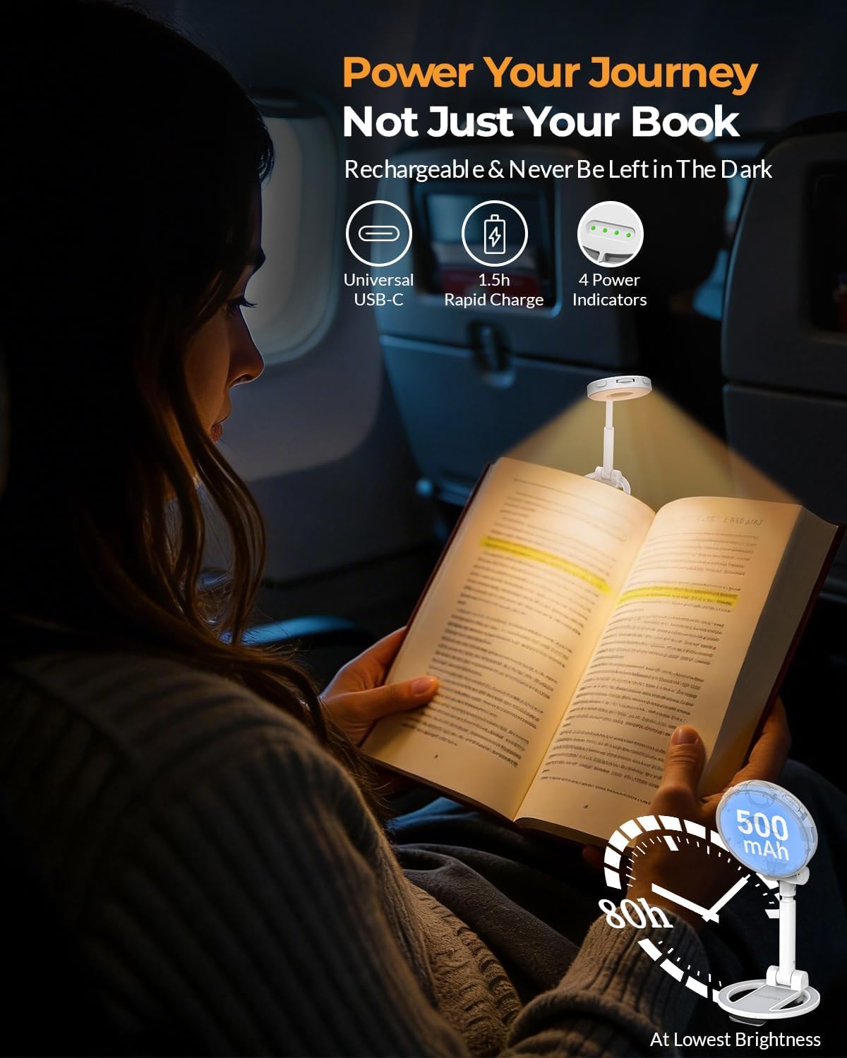 18 LED Rechargeable Clip On Book Light | 3 Color Temperatures, Stepless Dimming, Timer & Memory Function, Wide Beam Lighting, Bed Reading and Travel Use