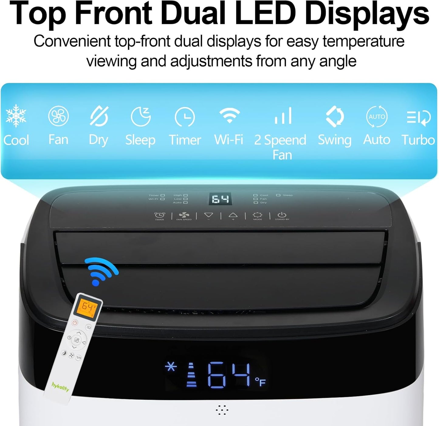 Hykolity WiFi Enabled Portable Air Conditioners 10,000 BTU, Cools Rooms Up To 450 Sq.Ft, 45dB Dual Motor 5 in 1 Quiet Smart AC Unit with Cool, Fan, Dehumidifier, 24H Timer & Sleep Mode