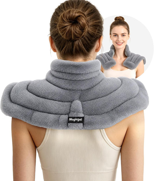 Magic Gel Neck Shoulder Heating Pad Microwavable for Pain Relief and Relaxation, Weighted Heated Neck Wrap Warmer with Moist Heat, Reusable Hot Compress, Soft Plush Microwave Heating Pad