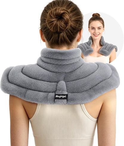 Magic Gel Neck Shoulder Heating Pad Microwavable for Pain Relief and Relaxation, Weighted Heated Neck Wrap Warmer with Moist Heat, Reusable Hot Compress, Soft Plush Microwave Heating Pad