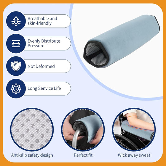 Wheelchair Armrest Covers (Pair)-Memory Foam Wheelchair armrest Pads Wicking Washable Non Slip Arm Rest Cover Cushion Pad for wheelchairs Office Chairs armchairs (Blue-Gray)