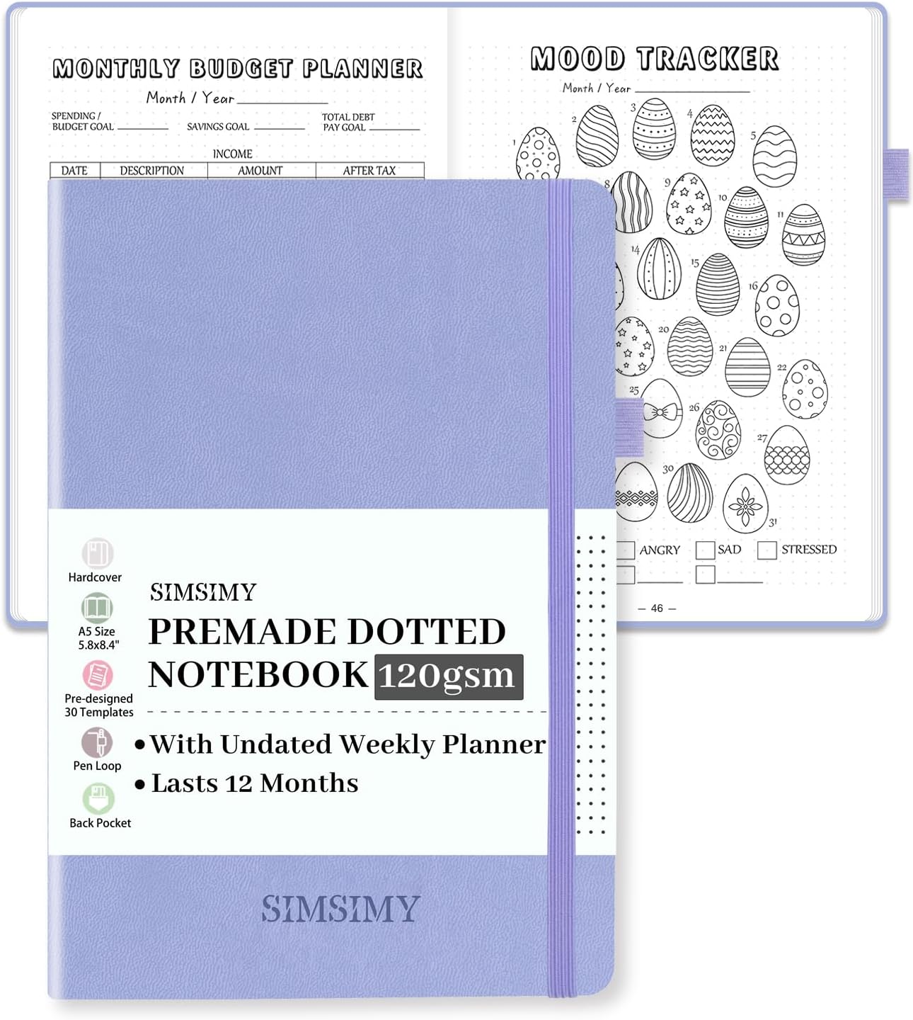 Premade Dotted Journal Notebook with Bullet Templates, Pre-made Dot Grid Journaling with Undated Weekly & Monthly Planner, Various Trackers - 12 Month Organization, A5 Hardcover