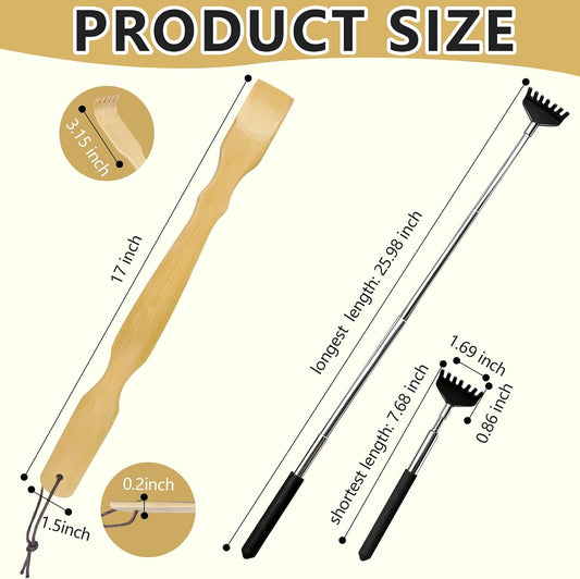 4 Pcs Back scratchers,Bamboo & Extendable Stainless Steel Back Scratcher | for Back,Neck,Shoulders,Back Scratcher for Men Women Elderly,Gifts for Thanksgiving Birthday Christmas