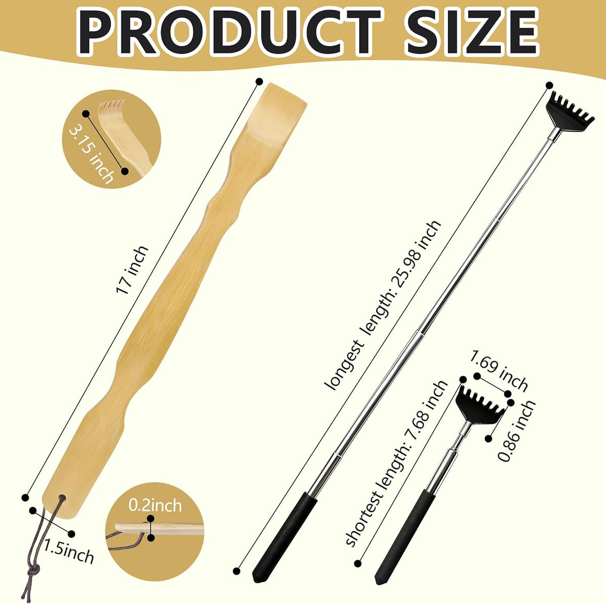4 Pcs Back scratchers,Bamboo & Extendable Stainless Steel Back Scratcher