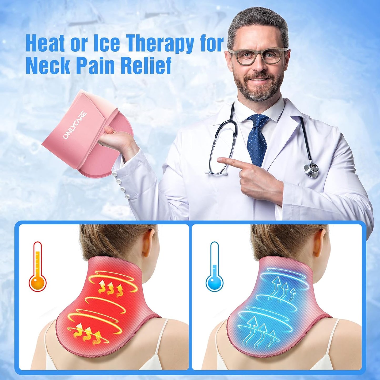 ONLYCARE Neck Ice Pack Wrap Gel - Upgraded Shoulder Ice Packs for Injuries Reusable, Hot and Cold Compress Ice Packs for Neck, Relief of Pain, Office Pressure, Swelling, Sprains