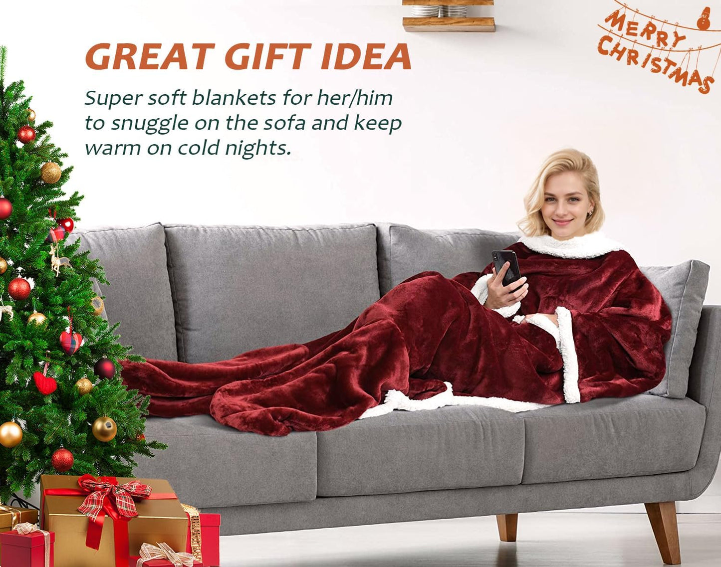 Catalonia Wearable Blanket with Sleeves & Foot Pocket for Adults | Soft Fleece Throw Wrap with Hands-Free Comfort, Perfect for Reading, TV Time & Relaxing, Christmas Gift for Women & Men