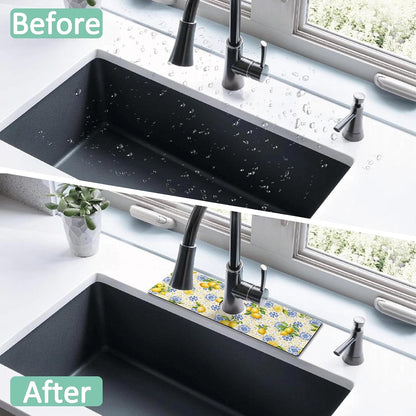 Kitchen Sink Splash Guard Faucet Mat 24" X 5.5" Tropical Leavesl Absorbent Fast Drying Mat Faucet Draining Mat Sink Splash Guard Behind Faucet Drip Catcher for Kitchen Bathroom