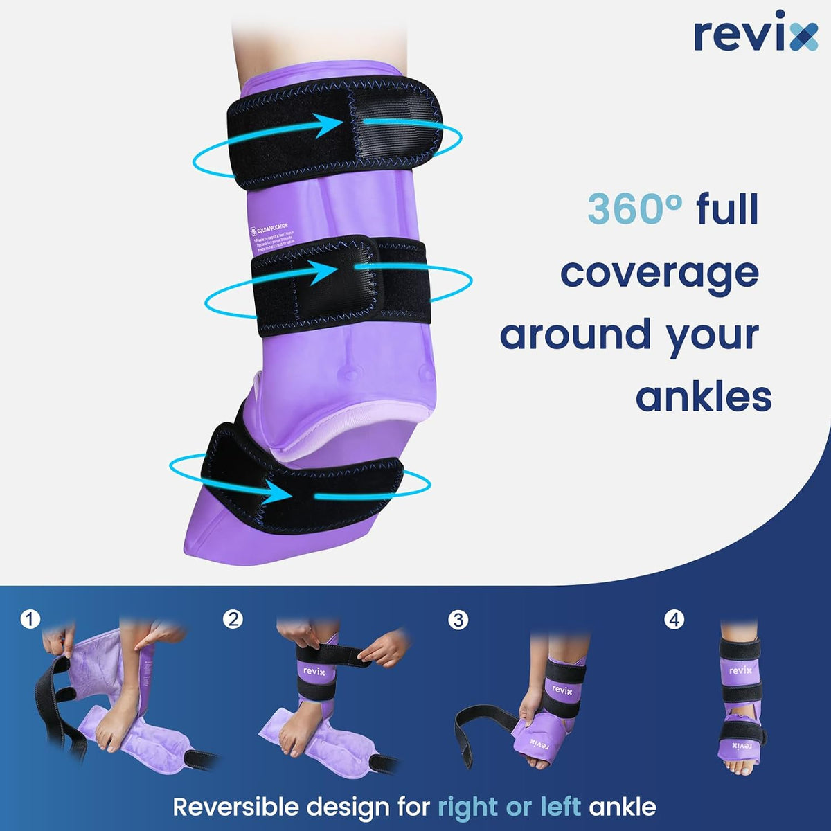 REVIX Ankle Ice Pack Wrap, Reusable Gel Ice Pack for Foot Pain Relief