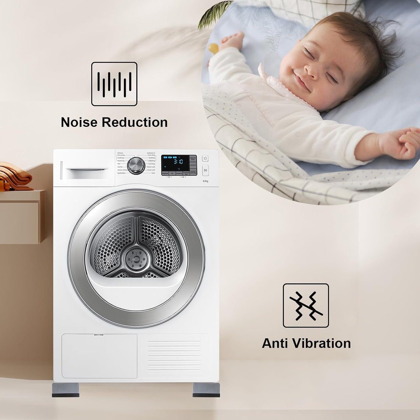 4Pcs Anti Vibration Pads for Washing Machine, Reduce Washer Dryer Moving | Washer and Dryer Pedestals,Prevents Noise Vibration Transfer, Antivibration Stabilizer Support Feet (Increase1.8in)
