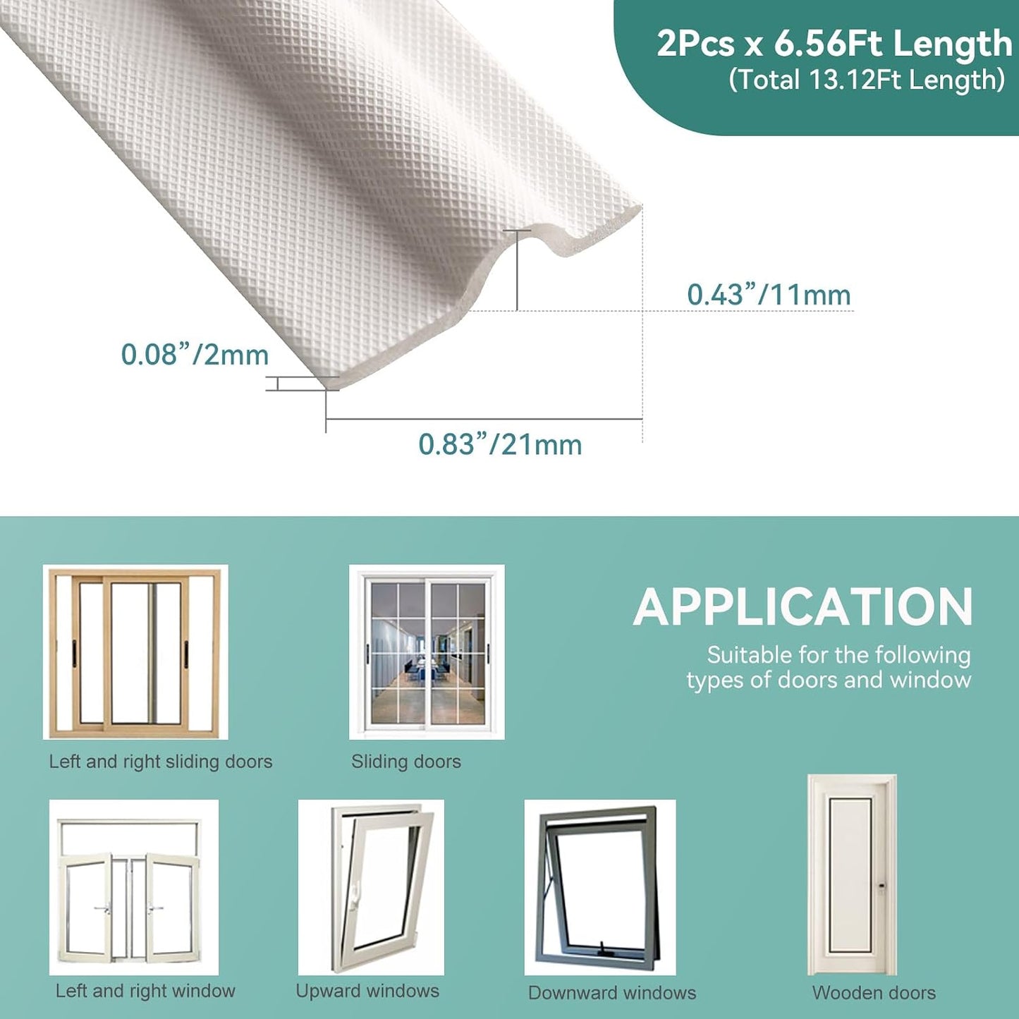 MOPMS Draft Stopper Sweep, Door Weatherproofing Stripping, Window Seal Strip Self-adhisive Soundproof Cuttable Weather Length 32.8 Ft (5 Pcs x 6.56 Ft), Grey