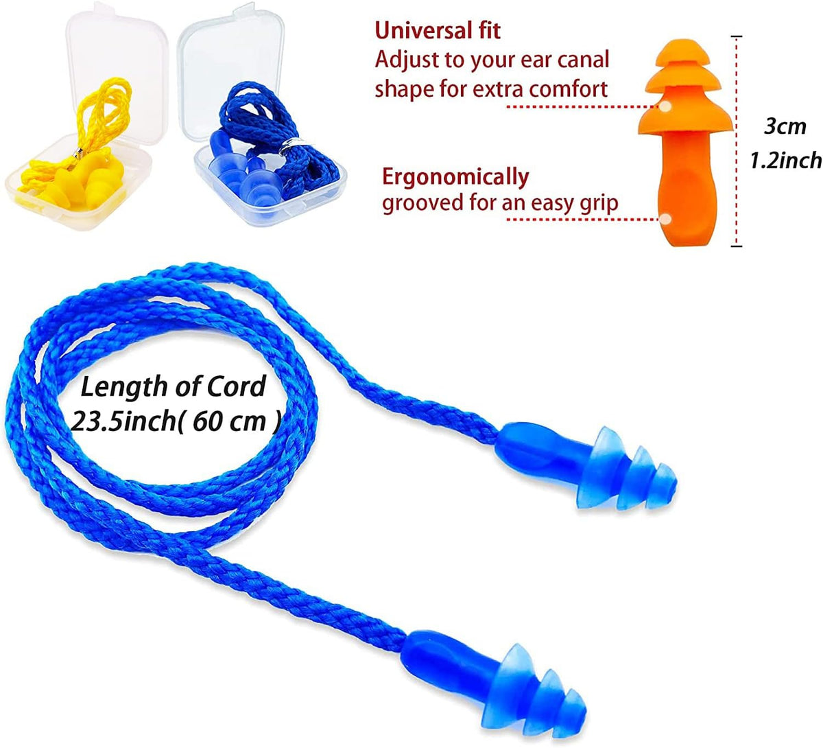 Ear Plugs for Sleeping Noise Canceling, 16 Pairs Reusable Ear Plugs Soft Silicone Earplugs Noise Reduction with Nylon Cord Hearing Protection for Shooting,Snoring,Travel, Work, Studying, Loud Noise