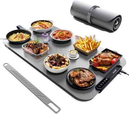 Warming Mat for Food, Voriah Electric Warming Tray with 3 Temp Settings & Auto Shut-Off, Food Warmer with Thick Silicone Surface to Keep Food Warm at Buffet, Parties, and Family Use（Dark Blue）